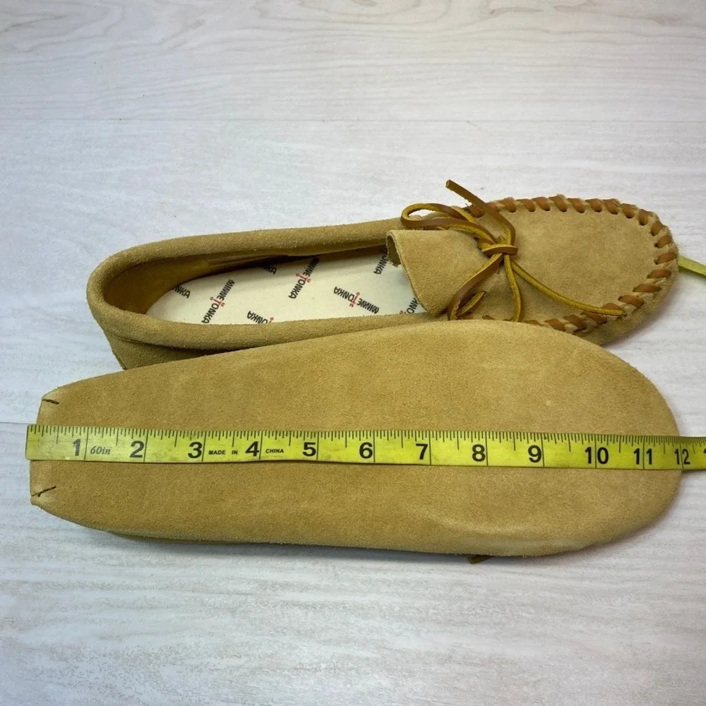 Minnetonka Mens 13 Moccasin Softsole Suede Tan Loafer Whipstitch 701 Flat Shoes